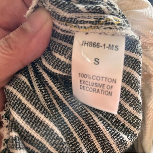 THML Mustard/White Checkered Short Sleeve Romper Gray Stripe Bottom Size Small - Picture 10 of 12